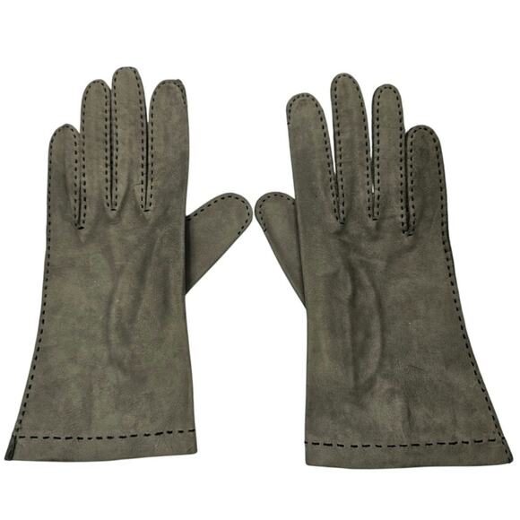 Vintage Gray Suede Driving Gloves Split Back Seam Stitching Detail Like New - Picture 1 of 6